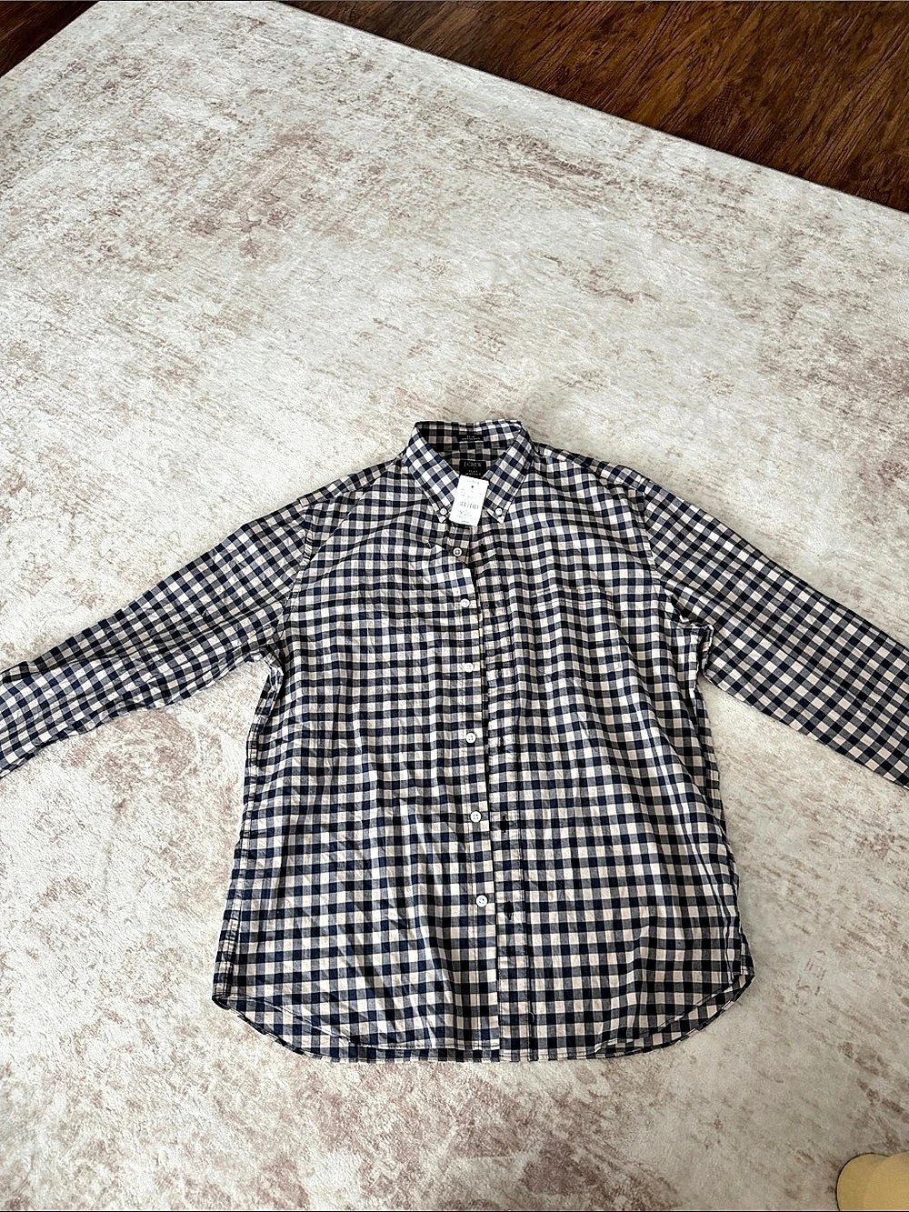 J.Crew Flex Washed Slim Untucked Gingham Shirt Blue & White